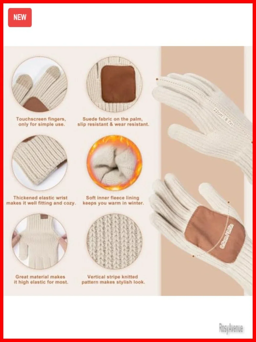 Winter Beanie Hat Scarf Gloves Set Touchscreen Thermal Fleece Lined 3 in 1